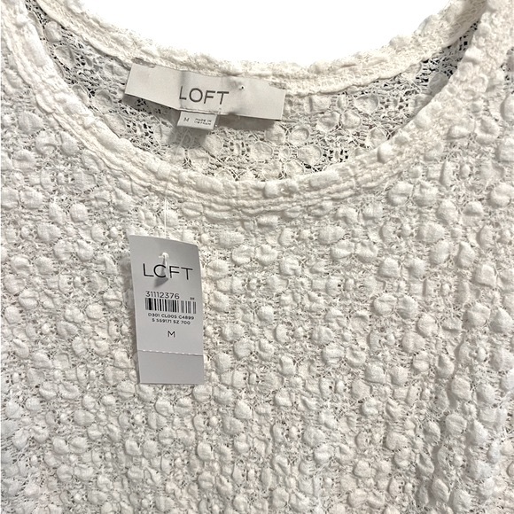 Ann Taylor LOFT Floral Lace Pleated Puff Sleeve Crinkle White Top - Picture 5 of 5